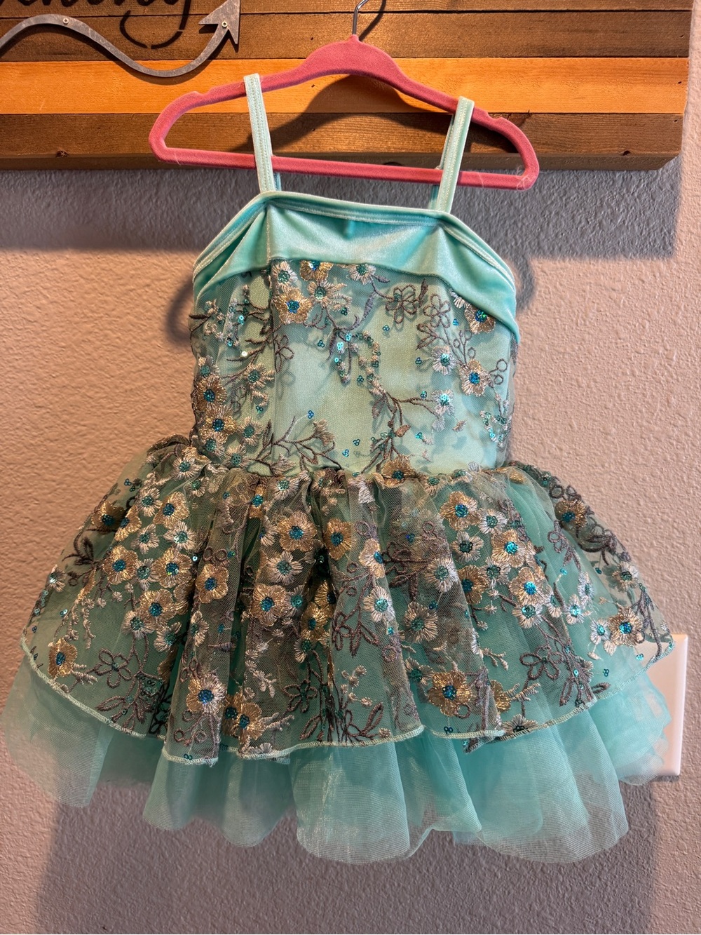 Girls' Sparkle Floral Tulle Costume Dress - Mint